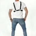 Göğüs Detaylı Arkadan Bağlamalı Erkek  Deri Harness - m84