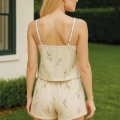Gri Çiçek Desenli Askılı Şortlu Pijama Takımı