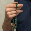 Gümüş Püsküllü Yeşil Ateş Kehribar Tesbih