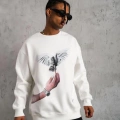 Güvercin Baskılı Sweatshirt - Beyaz -