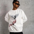 Güvercin Baskılı Sweatshirt - Beyaz -