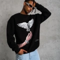 Güvercin Baskılı Sweatshirt - Siyah -