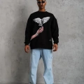 Güvercin Baskılı Sweatshirt - Siyah -
