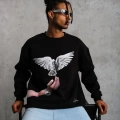 Güvercin Baskılı Sweatshirt - Siyah -