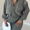 Haki Biyeli Sweatshirt Ve Etek Takım