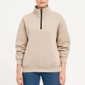 Kadın 3 İplik Dık Yaka Yarım Fermuarlı SweatShirt - Bej