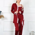 Kadın 3lü Bordo Sabahlık Takım