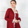 Kadın 3lü Bordo Sabahlık Takım
