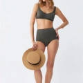 Kadın Basic Haki Pedli Yüksek Bel Bikini Takımı