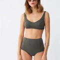 Kadın Basic Haki Pedli Yüksek Bel Bikini Takımı