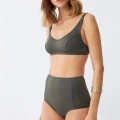 Kadın Basic Haki Pedli Yüksek Bel Bikini Takımı