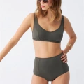 Kadın Basic Haki Pedli Yüksek Bel Bikini Takımı