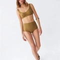 Kadın Basic Hardal Pedli Yüksek Bel Bikini Takımı