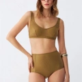 Kadın Basic Hardal Pedli Yüksek Bel Bikini Takımı
