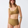 Kadın Basic Hardal Pedli Yüksek Bel Bikini Takımı
