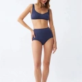 Kadın Basic Lacivert Pedli Yüksek Bel Bikini Takımı