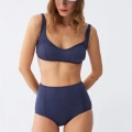 Kadın Basic Lacivert Pedli Yüksek Bel Bikini Takımı
