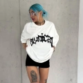 Kadın Baskıkı Bisiklet Yaka T-Shirt - Beyaz