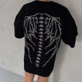 Kadın Baskılı Bisiklet Yaka T-Shirt - Siyah