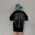 Kadın Baskılı Bisiklet Yaka T-Shirt - Siyah