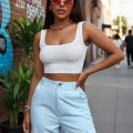 Kadın Beyaz Kalın Askılı Crop Top Büstiyer Esnek Kumaş Şık Basic Kadın Üst Giyim
