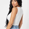 Kadın Beyaz Kare Yaka Crop Top Bluz