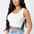 Kadın Beyaz Kare Yaka Crop Top Bluz