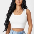 Kadın Beyaz Modern Fit Kare Yaka Crop Top Bluz