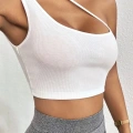 Kadın Beyaz Modern Fit Tek Omuzlu Çapraz Askılı Crop Top Büstiyer