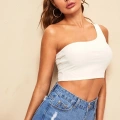 Kadın Beyaz Tek Omuz Crop Büstiyer
