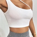 Kadın Beyaz Tek Omuzlu Çapraz Askılı Crop Top Büstiyer