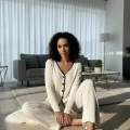 Kadın Beyaz V Yaka Düğmeli Örme Kumaş Rahat Pijama Takımı