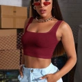 Kadın Bordo Kalın Askılı Crop Top Büstiyer Esnek Kumaş Şık Basic Kadın Üst Giyim