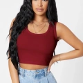 Kadın Bordo Kare Yaka Crop Top Bluz