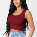 Kadın Bordo Kare Yaka Crop Top Bluz