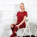 Kadın Bordo Kısa Kol Pijama Takım