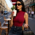 Kadın Bordo Kolsuz Balıkçı Yaka Basic Bluz