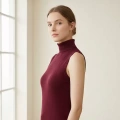 Kadın Bordo Kolsuz Balıkçı Yaka Basic Bluz