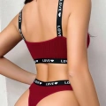 Kadın Bordo Love Yazılı Mayo Bikini
