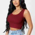 Kadın Bordo Modern Fit Kare Yaka Crop Top Bluz