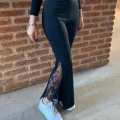Kadın Dantel Eklemeli Ispanyol Paça Scuba Tayt Pantalon