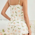 Kadın Ekru Çiçek Baskılı Şortlu Gecelik Pijama Takımı 5047