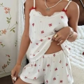 Kadın Ekru İnce Askılı Şortlu Pijama Takımı 5244