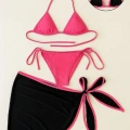 Kadın Fuşya Siyah 3’lü Pareolu Bikini Takımı