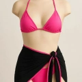 Kadın Fuşya Siyah 3’lü Pareolu Bikini Takımı