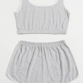 Kadın Gri Askılı Crop Top Ve Şortlu Gecelik Takım