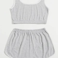 Kadın Gri Askılı Crop Top ve Şortlu Gecelik Takım