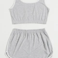 Kadın Gri Askılı Crop Top Ve Şortlu Gecelik Takım