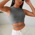 Kadın Gri Çapraz Bağlamalı Crop Top Büstiyer