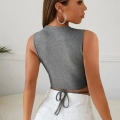 Kadın Gri Modern Fit Çapraz Bağlamalı Crop Top Büstiyer
